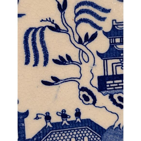 Vintage Blue Willow Japan Flow Blue Medium Plate / Saucer 9" EUC Replacement - Picture 12 of 14